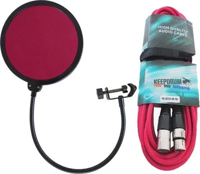 Produktbild von keepdrum EMH019RD Popschutz Rot mit Mikrofonkabel Rot