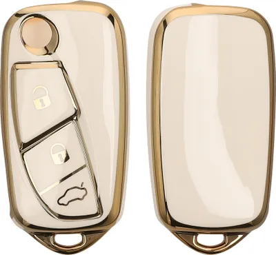 Produktbild von kwmobile Autoschlüssel Hülle kompatibel mit Fiat Lancia 3-Tasten Autoschlüssel - Schlüsselhülle Silikon Cover - Weiß Gold