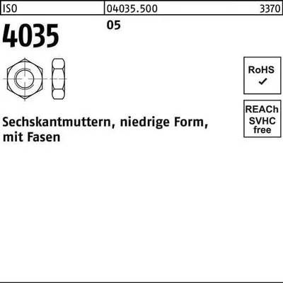 Produktbild von Reyher  Sechskantmuttern ISO 4035 05 M 12 (100 Stück)