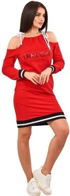 Produktbild von Rotes Damen Kleid Tres Chic aus 90% Baumwolle, 10% Elasthan, Gr. S-L, 84 cm Länge