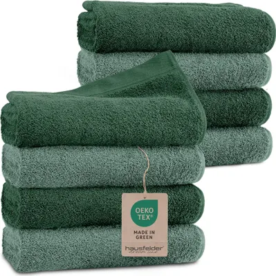 Produktbild von Hausfelder Handtücher Premium Handtuch Farbmix Set (Dunkelgrün/Hellgrün, 8 Handtücher 50x100cm)