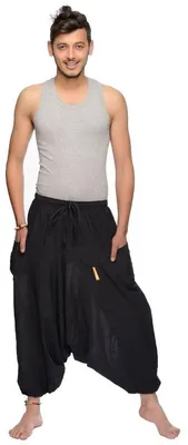 Productafbeelding van Haremspantalon "Singharaja", comfortabele broek, Aladinbroek, wijde broek, yogabroek, Goa-stijl, sarouel, voor heren: zwart. Kleur: zwart. Maat: one size