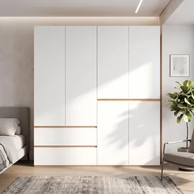 Produktbild von Kleiderschrank 180x50x200, 6 Türen, 2 Kleiderstangen, 5 Schubladen, klassisch, KI-generiertes Bild