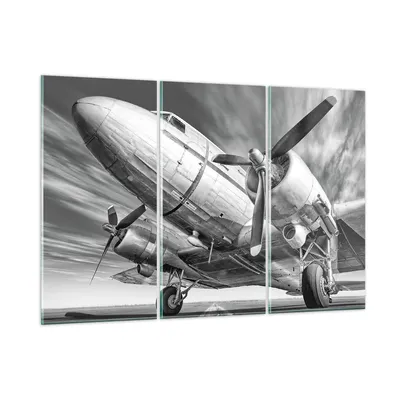 Produktbild von Bilder auf glas - 3 Teile - Flugzeug Retro Flugzeug - 165x110cm - Glasbilder - Wandbilder - Bilder - zum Aufhängen bereit - Wanddekoration aus Glas - Glas Bilder - Wandbild auf Glas - GCE165x110-4952
