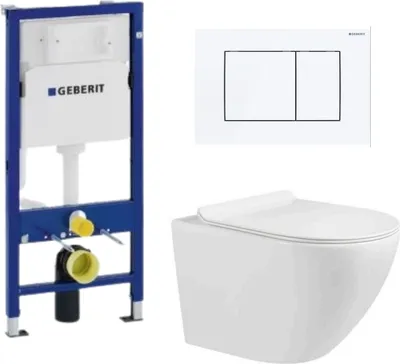 Produktbild von Geberit Wc-Set - Vorwandelement - Unterputzspülkasten - Zoldo - Weiß - - Spülrandlos - Hygienisch Und Leicht Zu Reinigen - weißer Knopf