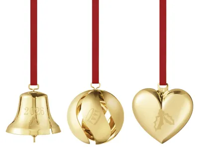 Imagen del producto de Georg Jensen – Set de adornos navideños 2026, de 3 piezas, con revestimiento de oro