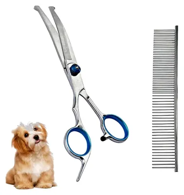 Produktbild von Hunde- und Katzenschere, gebogene Fellschere mit runden Sicherheitsspitzen aus Edelstahl