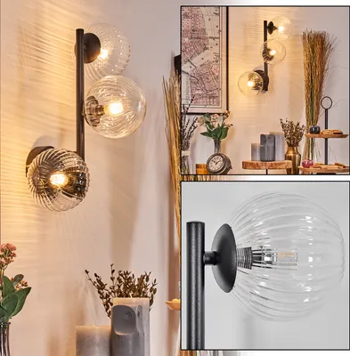 Produktbild von Isorella Wandlampe aus Metall/Riffelglas in Schwarz/Klar