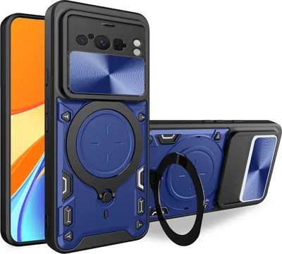Immagine prodotto di Custodia per Google Pixel 8 Pro custodia resistente a doppio strato con copertura della fotocamera e supporto ad anello blu