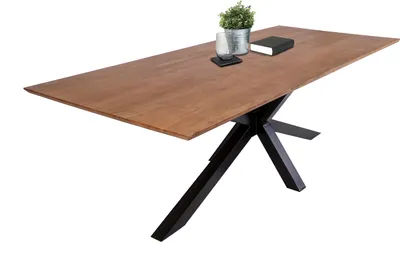 Produktbild von Esstisch 140 x 80 cm Akazie massiv nussbaumfarben schweizer Kante Spider-Gestell ABBY