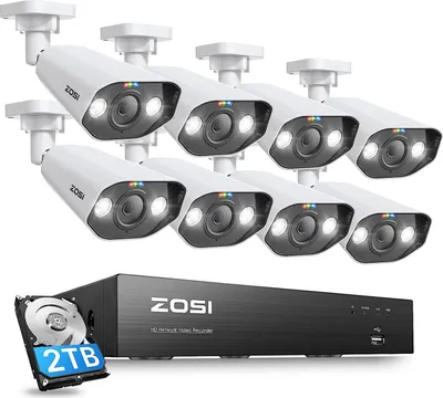 Produktbild von ZOSI 5MP Überwachungskamera Aussen Set, 8CH 4K 2TB HDD NVR und 8X 5MP PoE IP Outdoor Kamera, 2-Wege Audio, Personen- und Fahrzeugerkennung, Spotlight Alarm