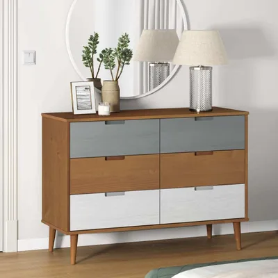 Zdjęcie produktu dla The Living Store Szafka z szufladami MOLDE Brown 113x40x80 cm lite drewno sosnowe