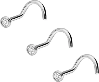 Produktbild von Nasenpiercing, Nasenstecker 3er Set Titan Nasenstecker Spirale KRISTALL