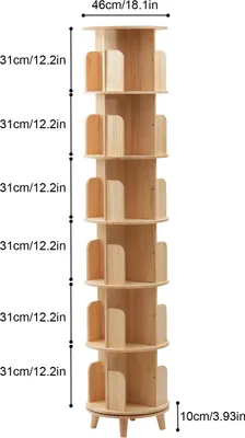 Immagine prodotto di Libreria - Scaffale cilindrico girevole a 360° - 6 ripiani - Indipendente - 50 kg per ripiano - Giallo chiaro