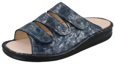 Produktbild von FINN COMFORT Korfu Damen Pantolette blau bedrucktes Nubukleder - Größe: 41