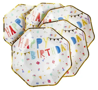Produktbild von Happy Birthday Partyteller, 8 Stück, bunt, Pappe, Ø 15 cm