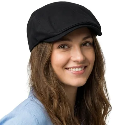 Zdjęcie produktu dla Czapka typu "flat cap" dla mężczyzn i kobiet, wykonana z bawełny, z regulowanym obwodem (55-59 cm), kolor: czarny