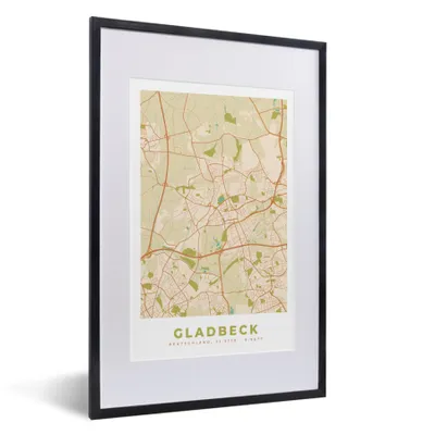 Produktbild von MuchoWow® Gerahmtes Poster Gladbeck - Karte - Stadtplan - Vintage 40x60 cm - Poster mit Schwarzem Bilderrahmen Wandposter Rahmen Foto Bilder - Poster in Rahmen