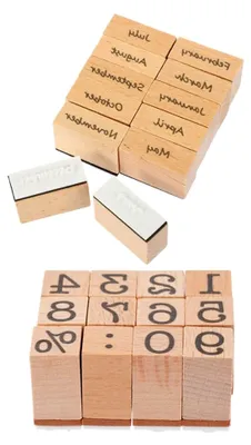Produktbild von 2 Holzstempel für Scrapbooking mit Vintage Monatszahlenmotiven – Multifunktionale und langlebige Stempel für kreative Bastelarbeiten und dekorative DIY-Projekte