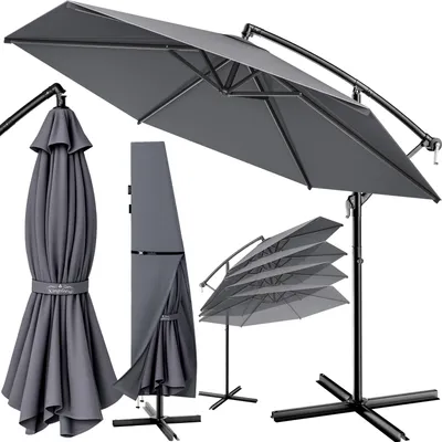 Image de KINGSLEEVE® Parasol de jardin extérieur en alu Parasol déporté inclinable Ø300cm anthracite avec manivelle Protection UV 80+