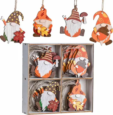 Produktbild von Herbstdeko Hänger Figuren Set 24 Stück 4.5-5.5cm Ahornblatt Pilz Zwerg Wichtel