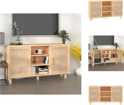 Obrázok produktu pre vidaXL Príborník hnedý 105x30x60 cm z masívnej borovice a prírodného ratanu - Príborníky