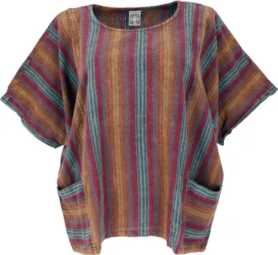 Produktbild von Weites Boho Blusentop mit Fledermausärmeln, Maxibluse für Starke Frauen - Rot/senf, Damen, Baumwolle, Blusen & Tunikas