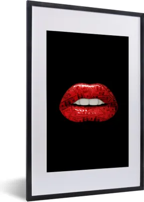 Produktbild von MuchoWow® MuchoWow® Gerahmtes Poster Lippen - Geld - Rot 40x60 cm - Poster mit zchwarzem Bilderrahmen - Poster in Rahmen