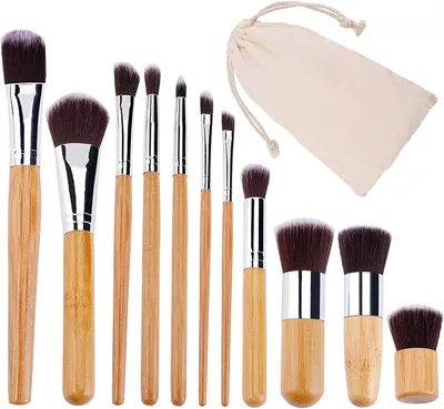 Image de VOANZO : Ensemble de pinceaux de maquillage en bambou, 11 pièces.