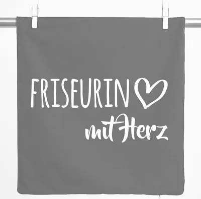 Produktbild von Huuraa Kissenbezug Friseurin mit Herz 40x40cm Steel Grey Baumwolle Dekokissenbezug Geschenkidee