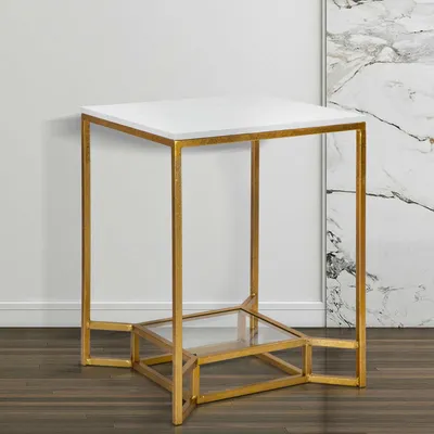 Immagine prodotto di Atiu - Tavolino da Salotto, 47x47x60h cm Bianco Marmo, Piano Effetto Marmo
