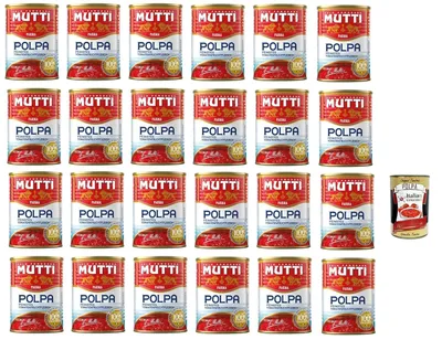 Produktbild von Mutti Italian Gourmet Bundle Mutti 24x400g Polpa Tomaten + Italian Gourmet Polpa – Tomatenstücke in Saft, gehackte Tomaten Dose, italienische Tomatenpulpe, Kochzutat Vorratspack