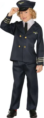 A young boy dressed in a pilot costume, posing and tipping his hat.