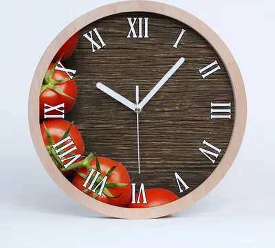 Produktbild von Holzuhr 25fi cm wanduhr - weiße Spitzen - Tomaten auf Holz