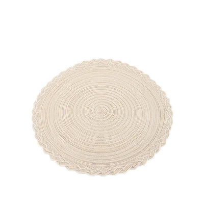 Produktbild von 6er Set Runde Platzsets Baumwolle Tischmatten Weihnachten Beige Tischsets Abwaschbar Geflochten Platzdeckchen Hitzebeständig für Esszimmer, Küche, Hochzeit, Party, 38cm