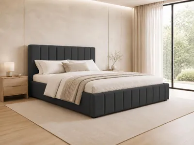 Produktbild von MOEBLO Polsterbett Bett 01 – Doppelbett mit Kopfstütze, Rahmenbettgestell, Bettkasten, Lattenrost und gepolstertem Kopfteil - 160x200 - Graphite (TRINITY 15), KI-generiertes Bild