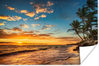 Produktbild von MuchoWow® Poster Strand - Sonnenuntergang - Meer - Palme 180x120 cm - Fotoplakat