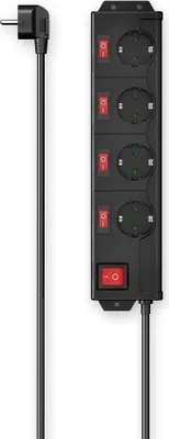 Produktbild von Steckdosenleiste, 4-fach, 90°, einzeln schaltbar, Wandmontage, 1,4 m, Schw. (00223122)