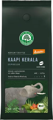KAWA ZIARNISTA ARABICA/ROBUSTA KAAPI KERALA ESPRESSO DEMETER BIO 250 g - LEBENSBAUM