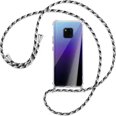 Produktbild von Handykette Backcover-Schutzhülle mit Band (Metall silberfarben) für Huawei Mate 20 Pro - schwarz/grau/weiß