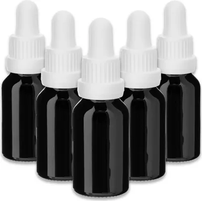 Produktbild von 5x Glasflasche schwarz 15 ml mit weißer Pipette Tropfflaschen für Öl
