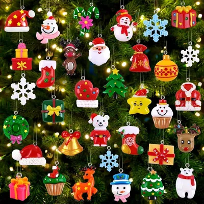 Produktbild von Miniatur Weihnachtsbaumschmuck 38 Stück Harz Ornamente für Adventskalender DIY Basteln Geschenkanhänger