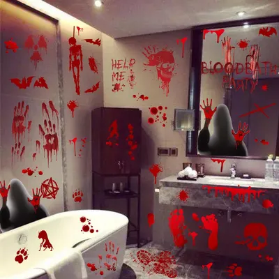 Produktbild von Halloween Fensteraufkleber, Realistisch Halloween Blutige Aufkleber Horror Halloween Deko Fensterbilder Halloween Fenster Behandlung Wanddekor, Halloween Deko Fenster Sticker