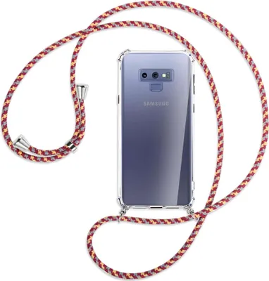 Produktbild von Handykette Backcover-Schutzhülle mit Band (Metall silberfarben) für Samsung Galaxy Note 9 - weinrot/gelb/grau