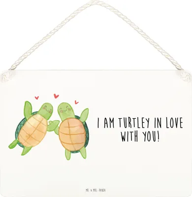 Produktbild von Mr. & Mrs. Panda Schild Schildkröten Paar DIN A5 - Weiß - Geschenk, Freund, Valentinstag, für Frauen, Freundin, Türschild, Wandbild Holz, holzbild, kleine aufmerksamkeit
