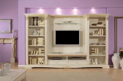Produktbild von Wohnwand TV-Wand Holz Stil Klassische Italienische Wohnzimmer Möbel Schrank neu