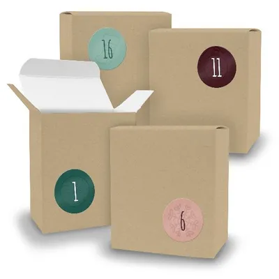 Produktbild von Adventskalender zum Füllen 24x Quader BRAUN + Sticker V08 Z14