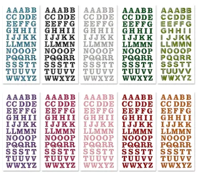 Glitzernde Alphabet-Aufkleber, 10 Bögen, A-Z, selbstklebend, 1,5 cm