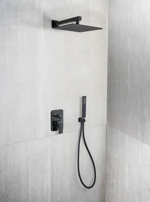 Produktbild von Duschset komplett eckiges Design schwarz matt Edelstahl