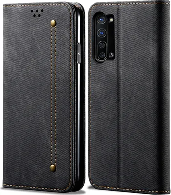 Produktbild von OPPO Find X2 Lite Hülle, LaimTop Denim Leder Brieftasche Magnetverschluss Flip Bookstyle Schutzhülle mit Standfunktion für OPPO Find X2 Lite OPPO Find X2 Lite Schwarz